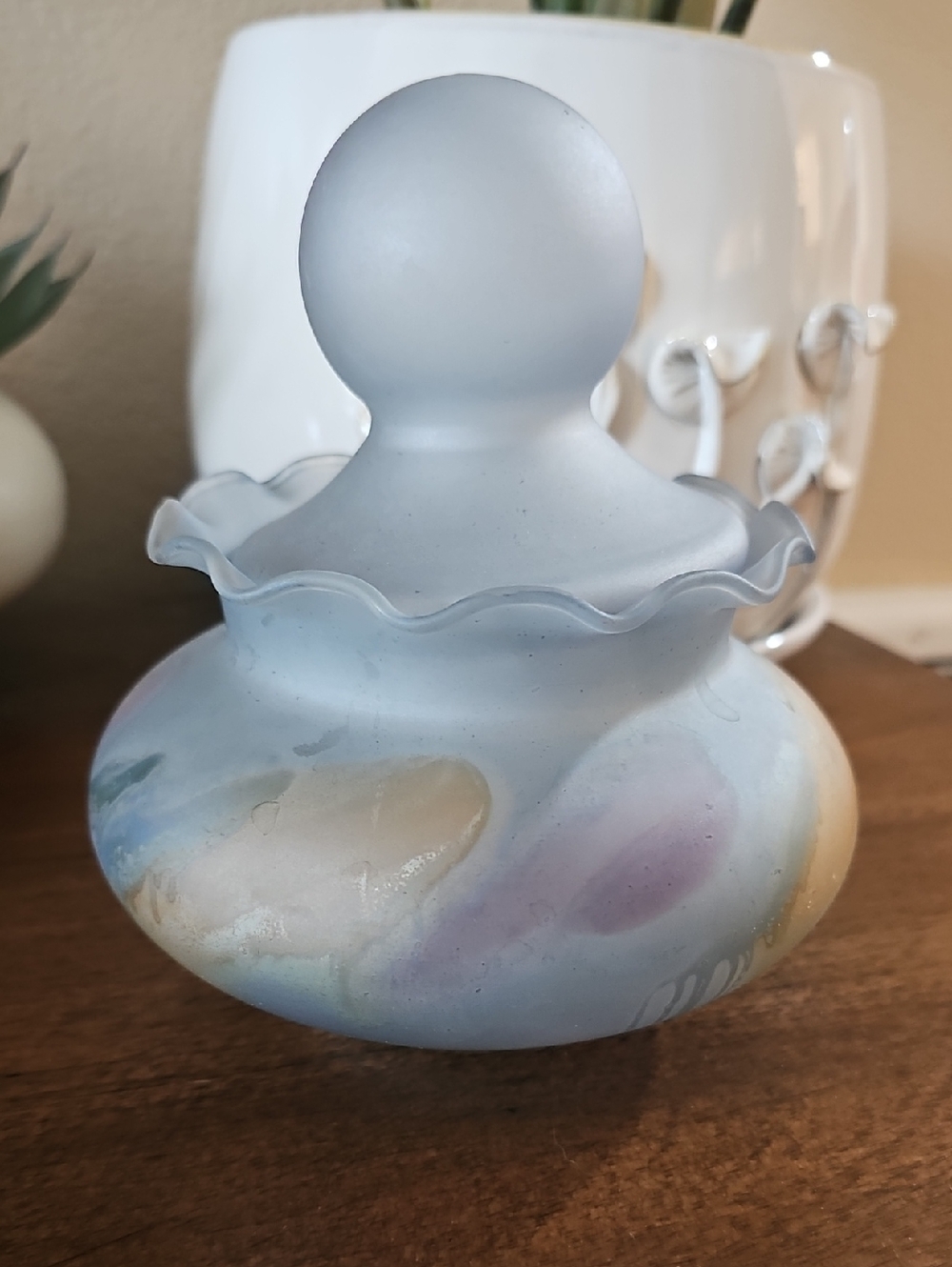 Vintage Satin Glass Covered Dish
